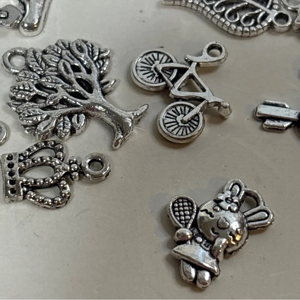 VTG 102 Silver Tone Mixed Charm Lot for Making Jewelry